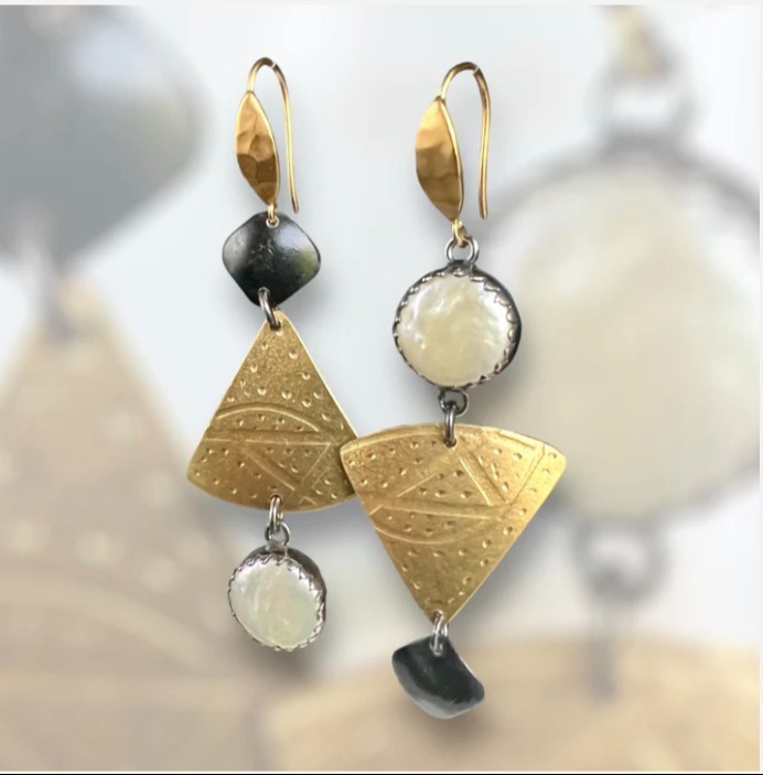 Art Deco 3-Part Geometric Dangles Sterling/Nu Gold 171